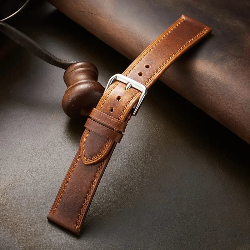 Vintage Genuine Leather Watchband Soft Cowhide Oil Wax Watch Strap for Omega 18mm 20mm 21mm 22mm for Huawei Watch Gt3/Gt4 Belt