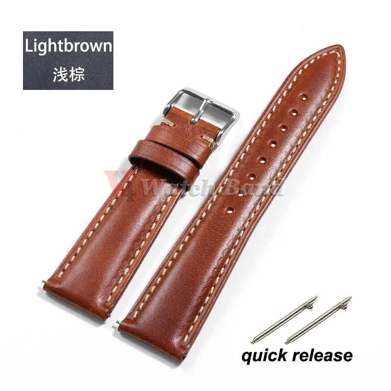 Vintage Oil Wax Genuine Leather Watch Strap 18mm 19mm 20mm 22mm 21mm Brown Watchbands for Samsung Galaxy Watch Band Bracelet