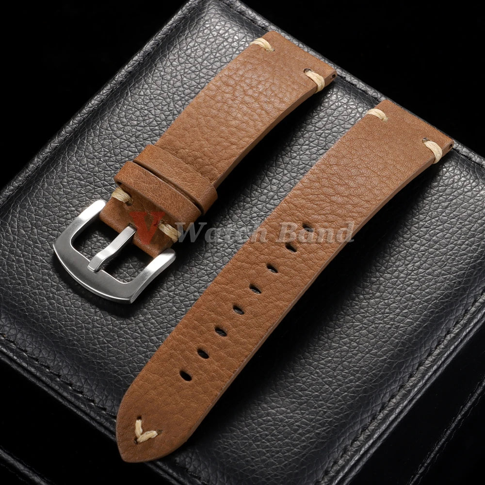 18/20/22mm Universal Genuine Cowhide Watch Band Metal Buckle Vintage Straps for Men Women Breathable Bracelet Belt Accessories