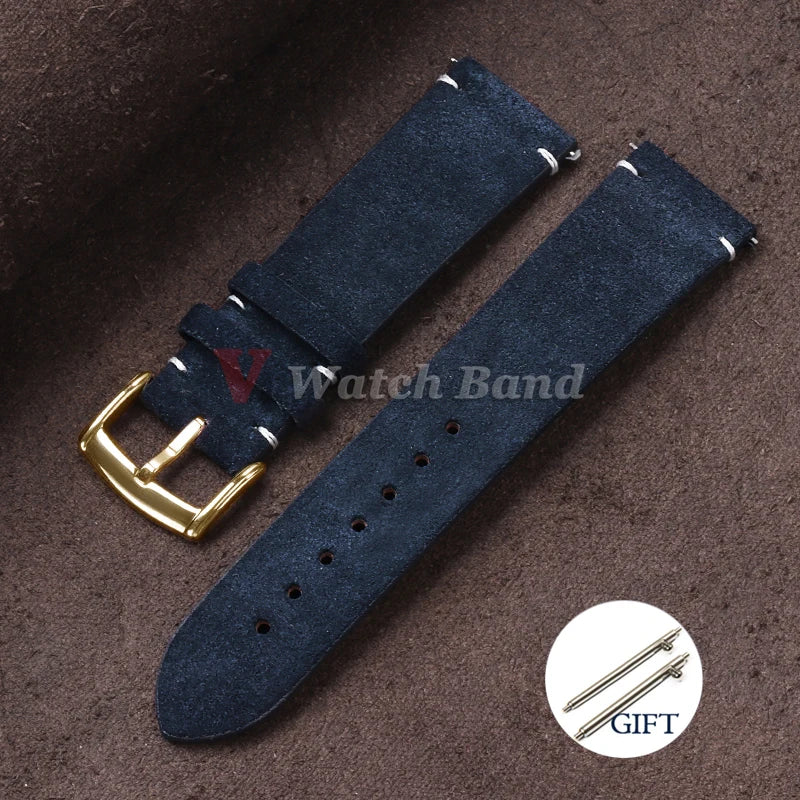 20mm 22mm Quick Release Watch Band Genuine Suede Leather Watch Strap Vintage Brown Grey Watchbands Wristband Men Accessories