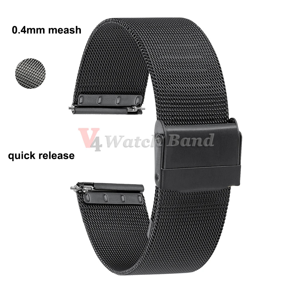 0.4 Milanese Mesh Loop Stainless Steel Watch Band Metal Strap for DW for Omega Black Gold Bracelet 18mm 20mm 22mm Bracelet