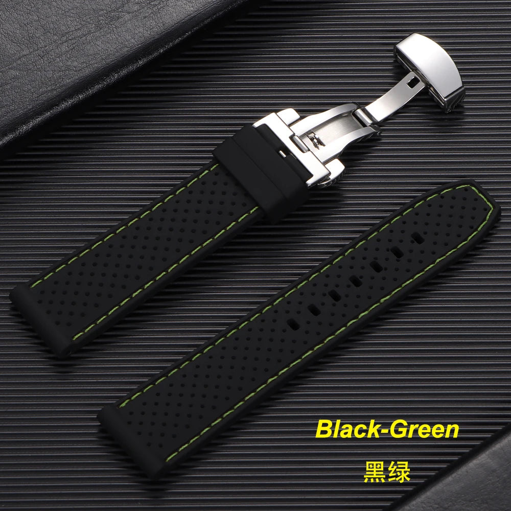 20mm 22mm Premium Silicone Watch Band Butterfly Buckle Waterproof Soft Rubber Strap Breathable Strap Replacement Universal Watch