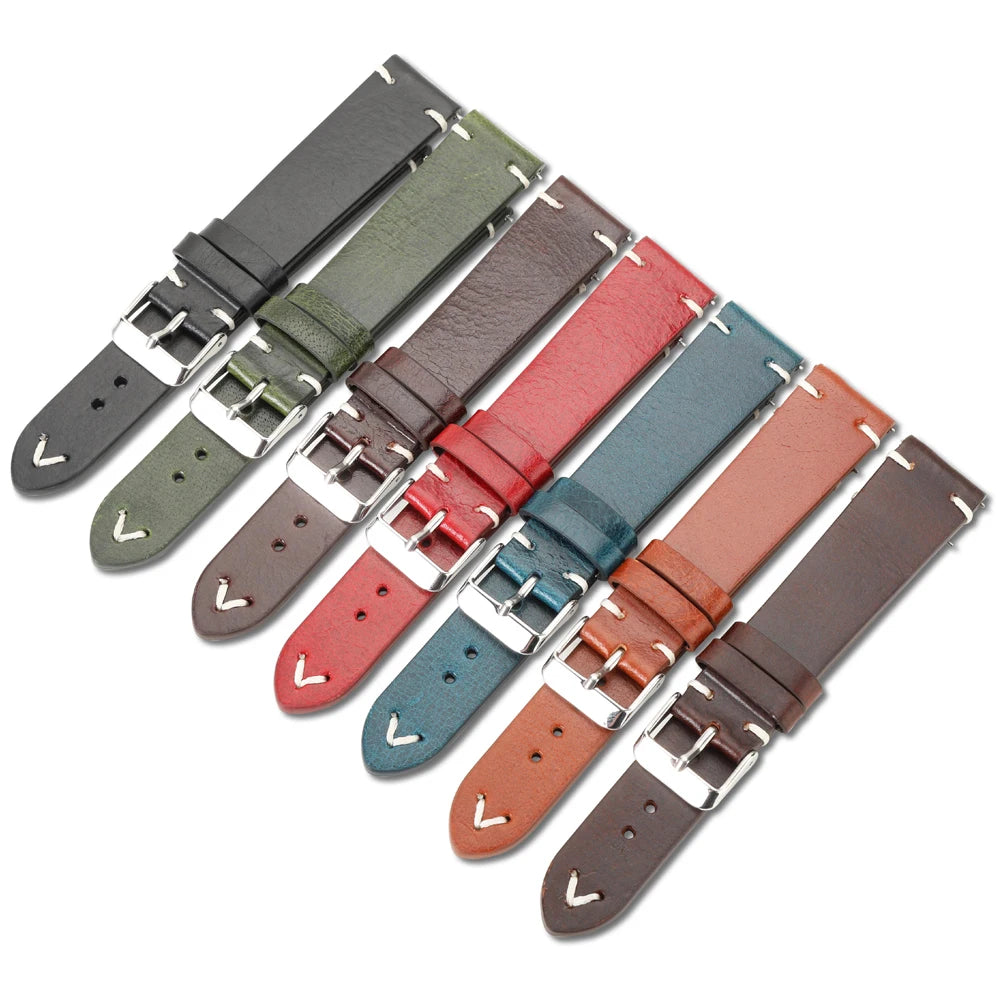 Vintage Genuine 18mm 19mm 20mm 22mm Oil Wax Leather Watch Strap Watchbands for Seiko for Samsung Galaxy Band Bracelet For Men