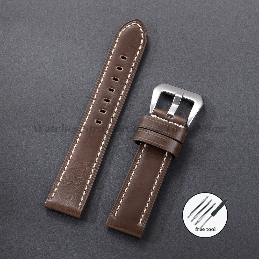 Cowhide Crazy Horse Genuine Leather Bracelets 20mm 22mm 24mm 26mm for Panerai for Omega Belt Dark Brown Men's Women Watch Strap