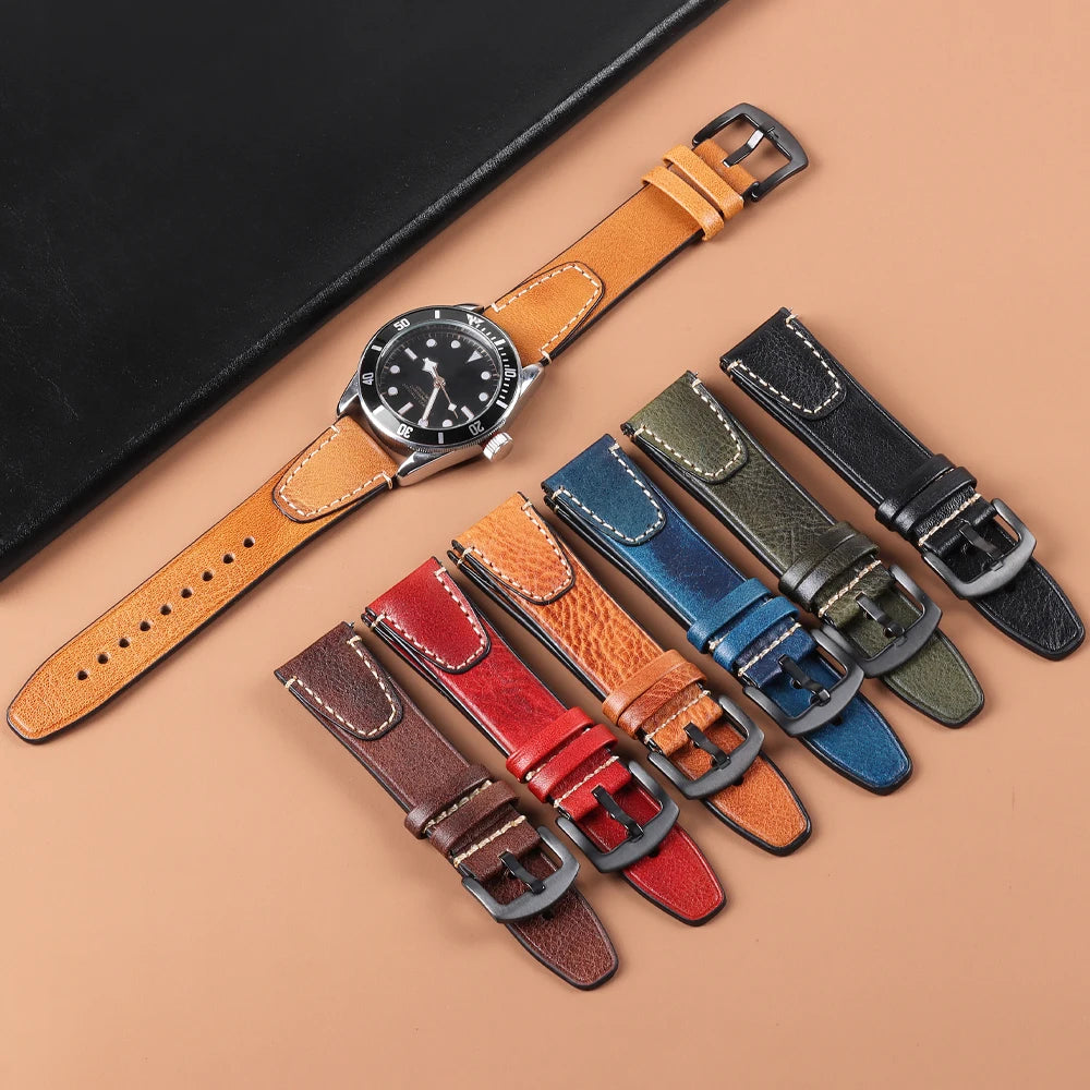 Retro Genuine Leather Watchband for Seiko Snxs79 Watch Straps Men Women for Rolex Oyster 18mm 20mm 22mmWrist Belt Bracelet