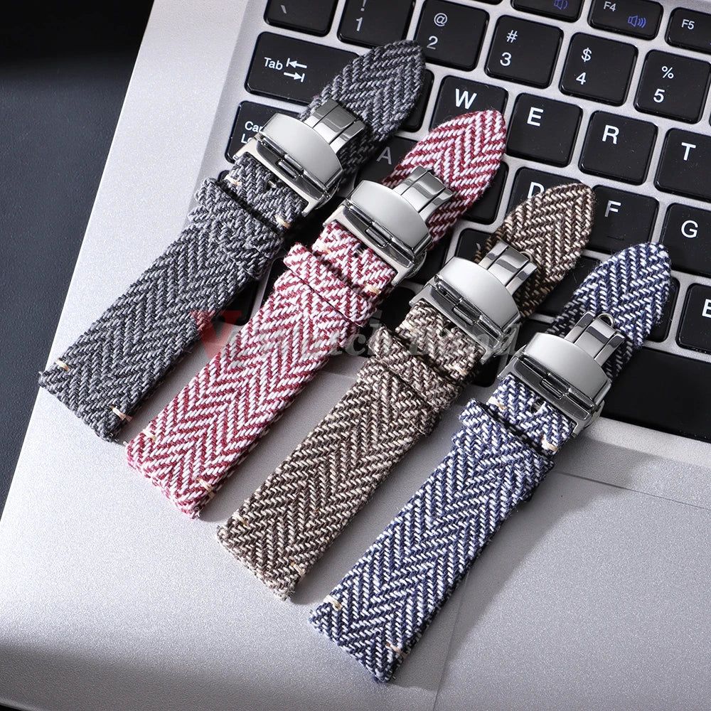 Quick Release Bracelet for Omega for Seiko Watch Band Vintage Genuine Leather Tweed Nylon Strap 18mm 20mm 22mm Butterfly Buckle
