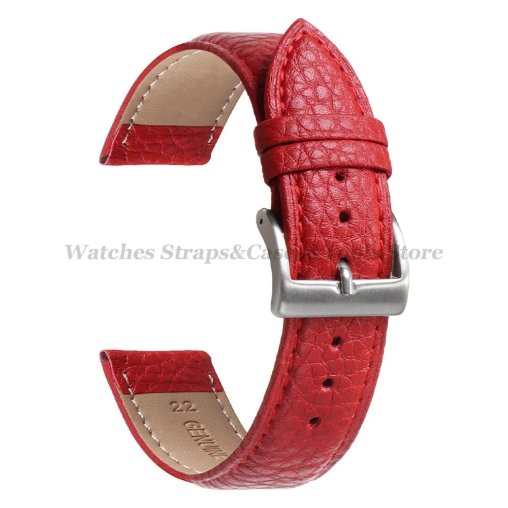 Litchi Pattern Genuine Leather Watch Band 18mm 20mm 22mm for Samsung Galaxy Watch 7/6/5/4 40 44mm Men Women Replacement Straps