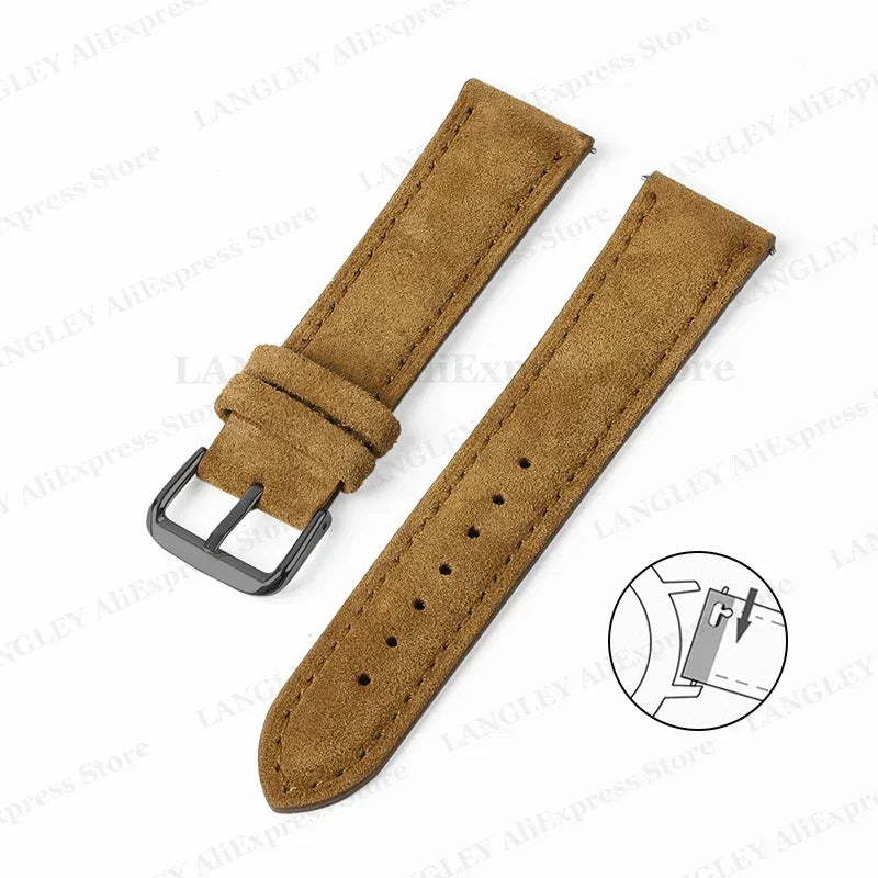 18mm 20mm 22mm Vintage Suede Leather Watchband for Samsung Galaxy Watch 5 4 3 45mm 40mm Cowhide Stitching Quick Release Bracelet