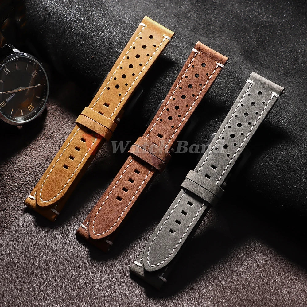 Genuine Cowhide Leather Strap for Samsung Galaxy Watch 8 7 6 5 4 3 Soft Breathable Retro Wristband 18mm 19mm 20mm 21mm 22mm 24mm