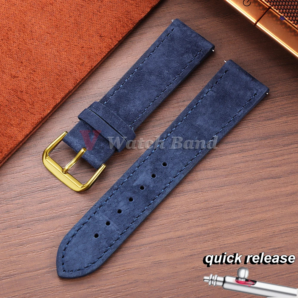 Vintage Suede Watch Strap 18 19mm 20mm 22mm for Seiko for Huawei Stitching Quick Release Bracelet for Samsung Watch 8/7/6/5/4/3