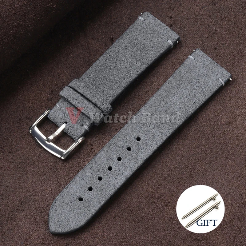 20mm 22mm Quick Release Watch Band Genuine Suede Leather Watch Strap Vintage Brown Grey Watchbands Wristband Men Accessories