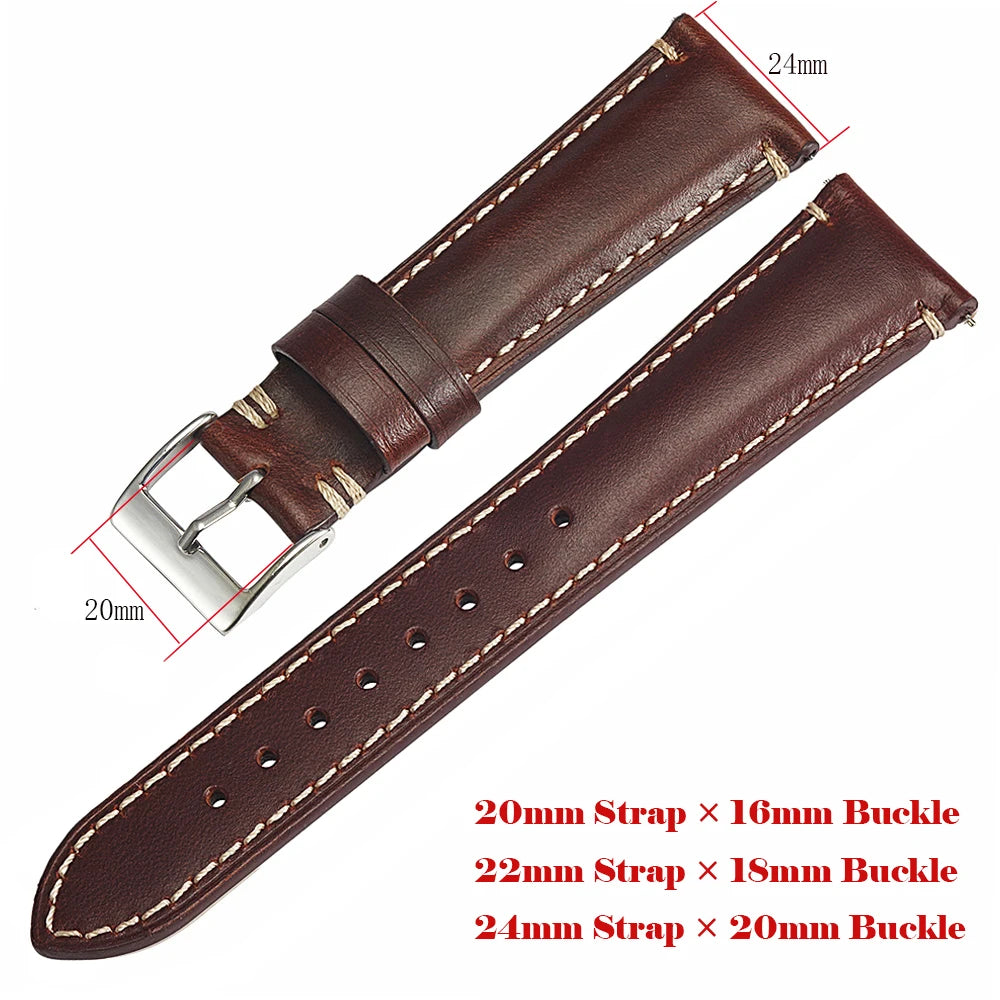 Retro Cowhide Watch Strap for Seiko for Casio 20mm 22mm 24mm Watch Accessories Men Women Red Wrist Belt Bracelet