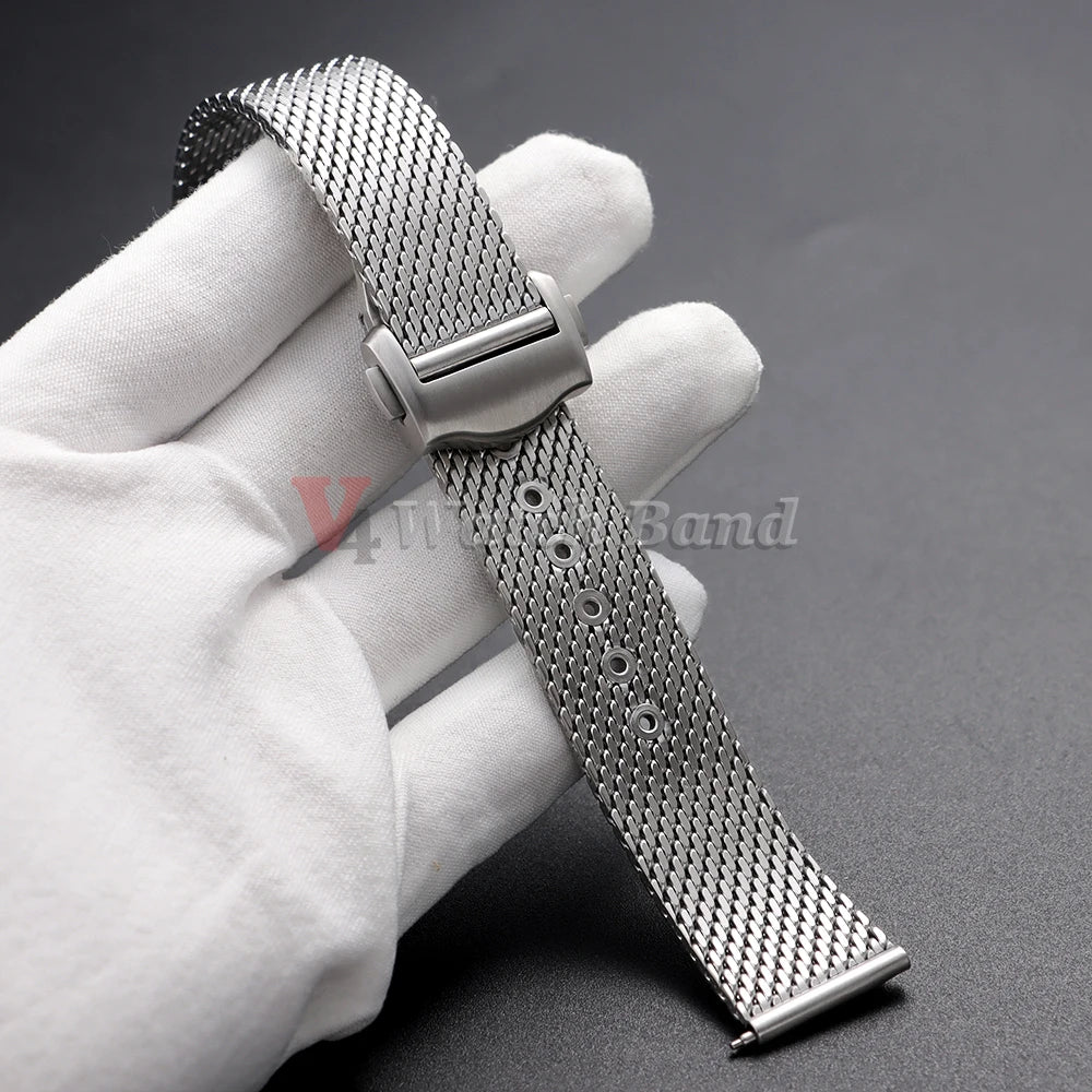 For Omega Seamaster 20mm Silver Mesh Bracelet Flat Interface Stainless Steel Watch Strap 20MM for Omega 007 Breathable Design