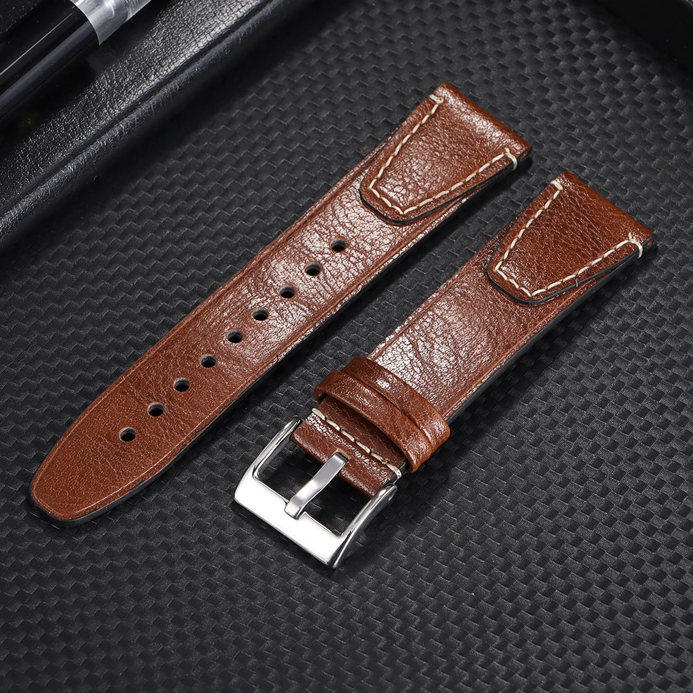 Brown Vintage Oil Wax Leather Watchband Wristband Stitching Cowhide Strap for Omega 20mm 22mm Watch Strap for Seiko Watch Band