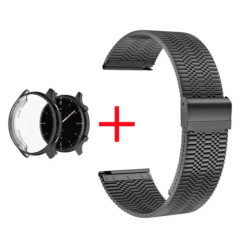 2 in 1 Case & Band For Amazfit GTR3 GTR 3 Pro Stainless Steel Strap Clear Protective Cover Bumper Set Smart Watch Accessories
