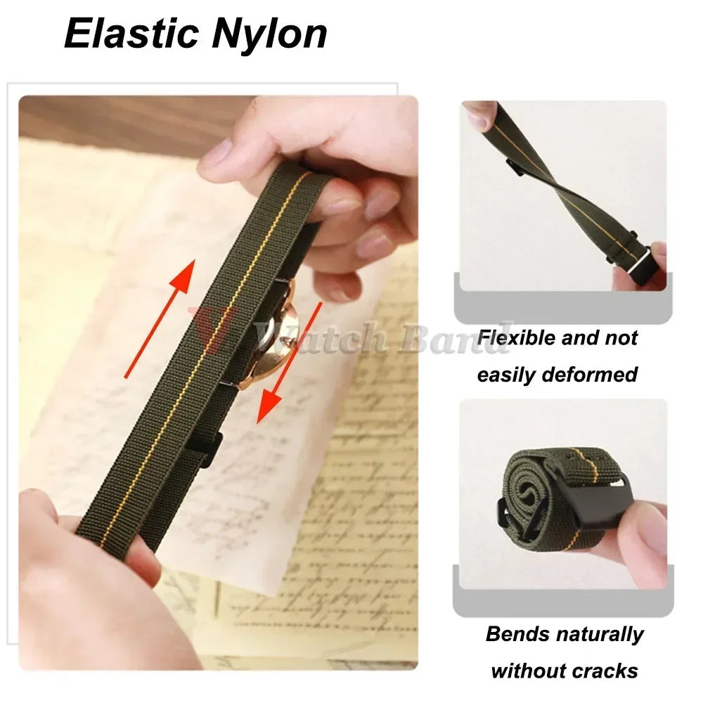 18mm 20mm 22mm Nylon Watchbands 60s French Troops Parachute Bag Elastic Bracelet Man's Universal  Military Seatbelt Reloj Strap