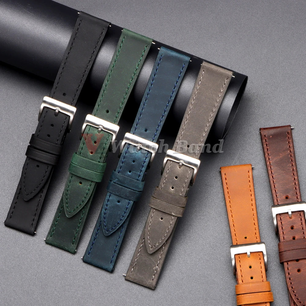 Genuine Cowhide Watch Strap 18mm 19mm 20mm 21mm 22mm 24mm for Samsung Galaxy Watch 7/6/5/4 Vintage Brown Quick Release Bracelets