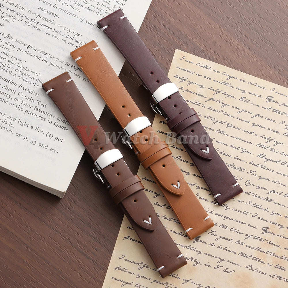 Quick Release Watch Strap 22mm 20mm 18mm Butterfly Buckle Stitching Brown Strap Calfskin Watchband for Omega Business for Seiko