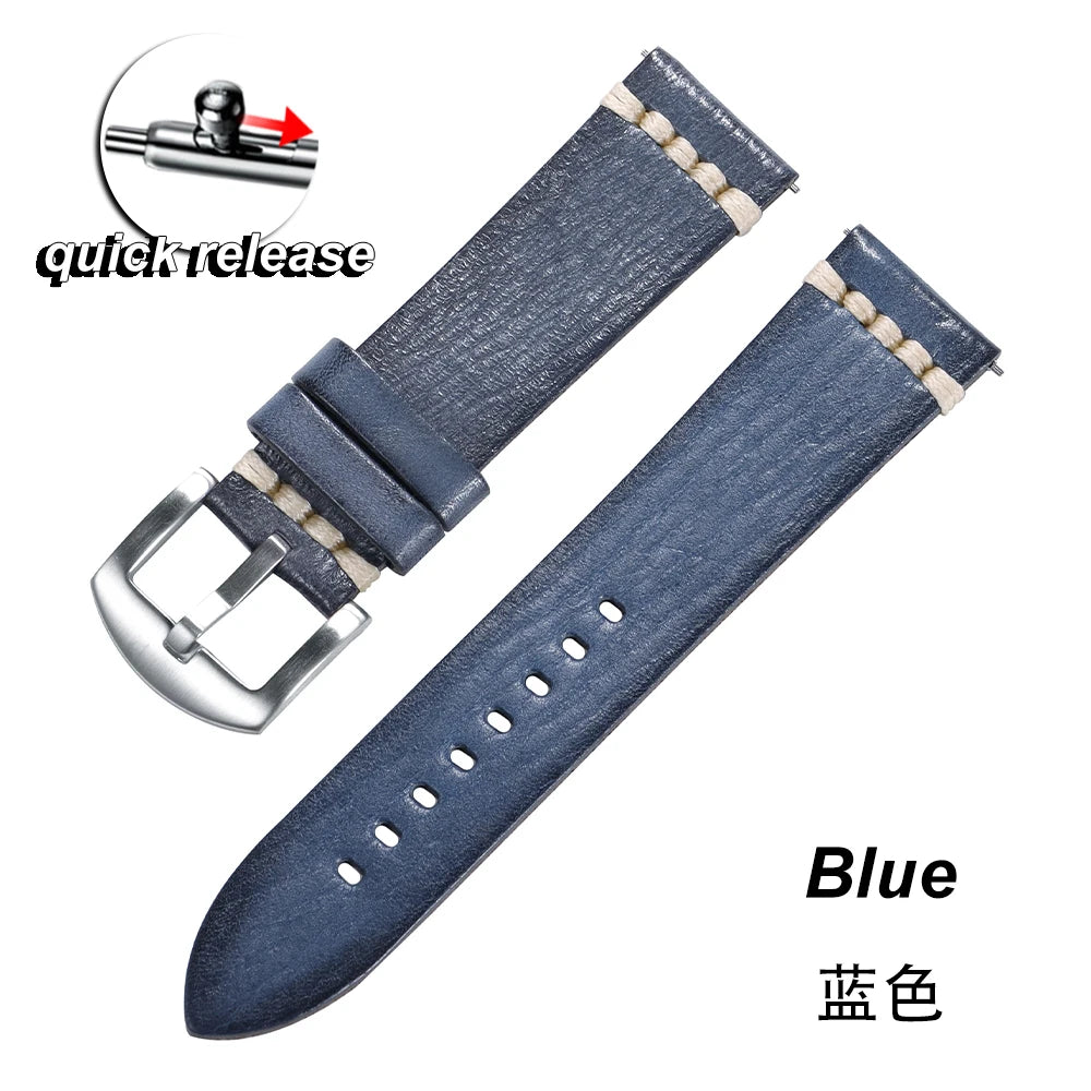 Stitching Calfskin Watch Strap 18mm 20mm 22mm 24mm for Samsung Vintage Cowhide Watchband for Tudor for Seiko Men Wrist Bracelet