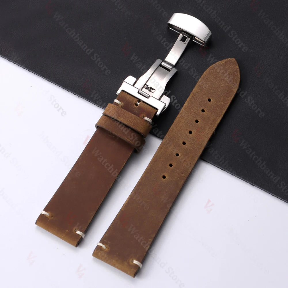 Cowhide Watch Strap 18mm 20mm 21mm 22mm 24mm for Samsung Galaxy Watch 7/6/5/4 Vintage Blue Brown Bracelets for Omega  for Seiko
