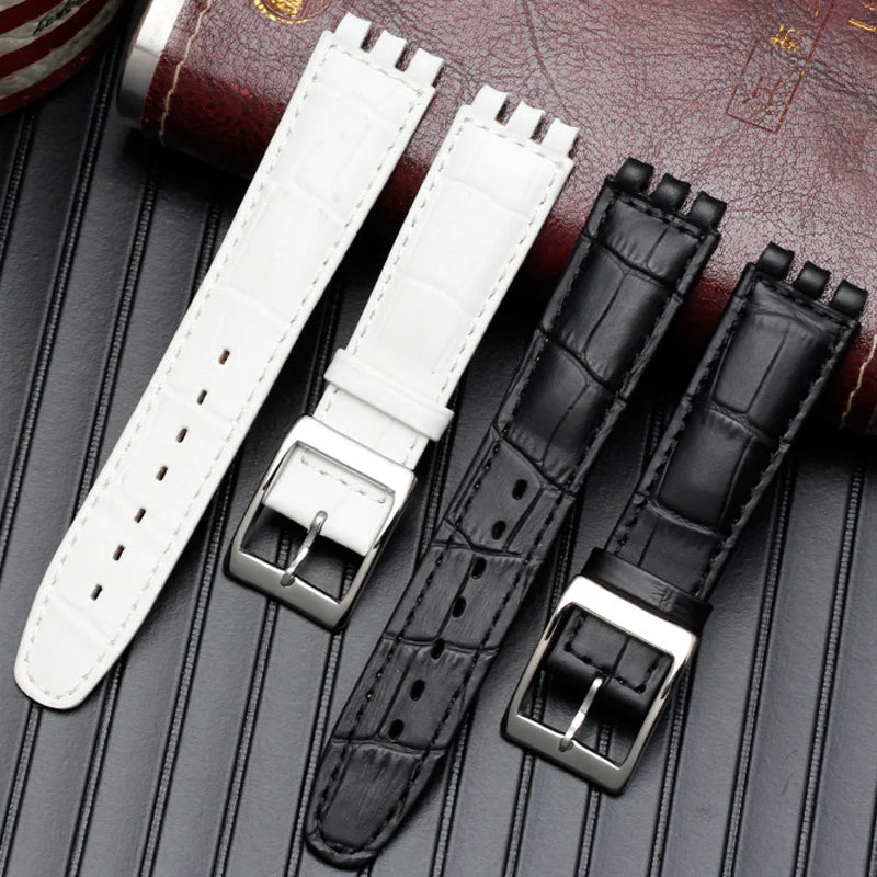 for SWATCH Watch Strap 17mm 19mm Genuine Cowhide Leather Bracelet Men Women Waterproof Sport Replacement Watchband