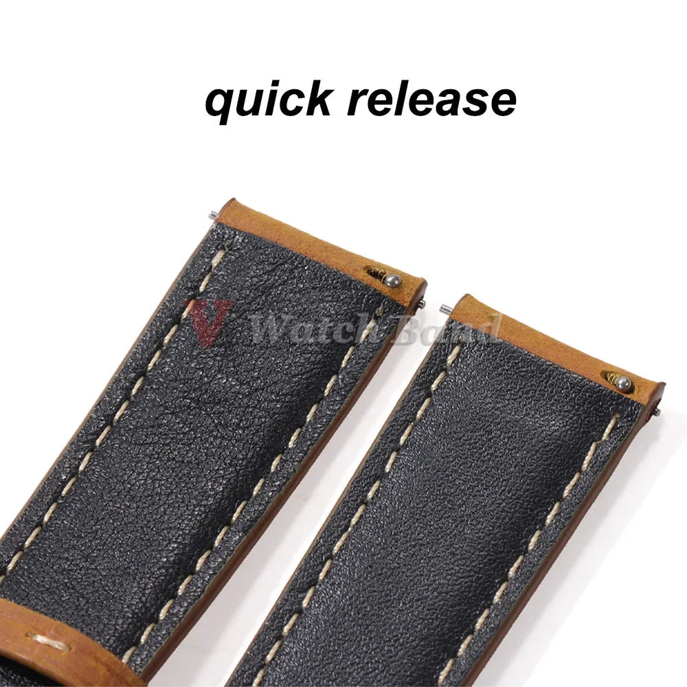 Genuine Calfskin Watchband for Omega Business Watch Band for Seiko 20/22/24mm Butterfly Buckle Stitching Brown Strap 14/16/18mm