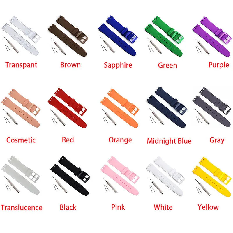 Rubber Strap for Swatch Colorful Sports  Band Replacement Wrist Bracelet 16mm 17mm 19mm 20mm Silicone WatchAccessories