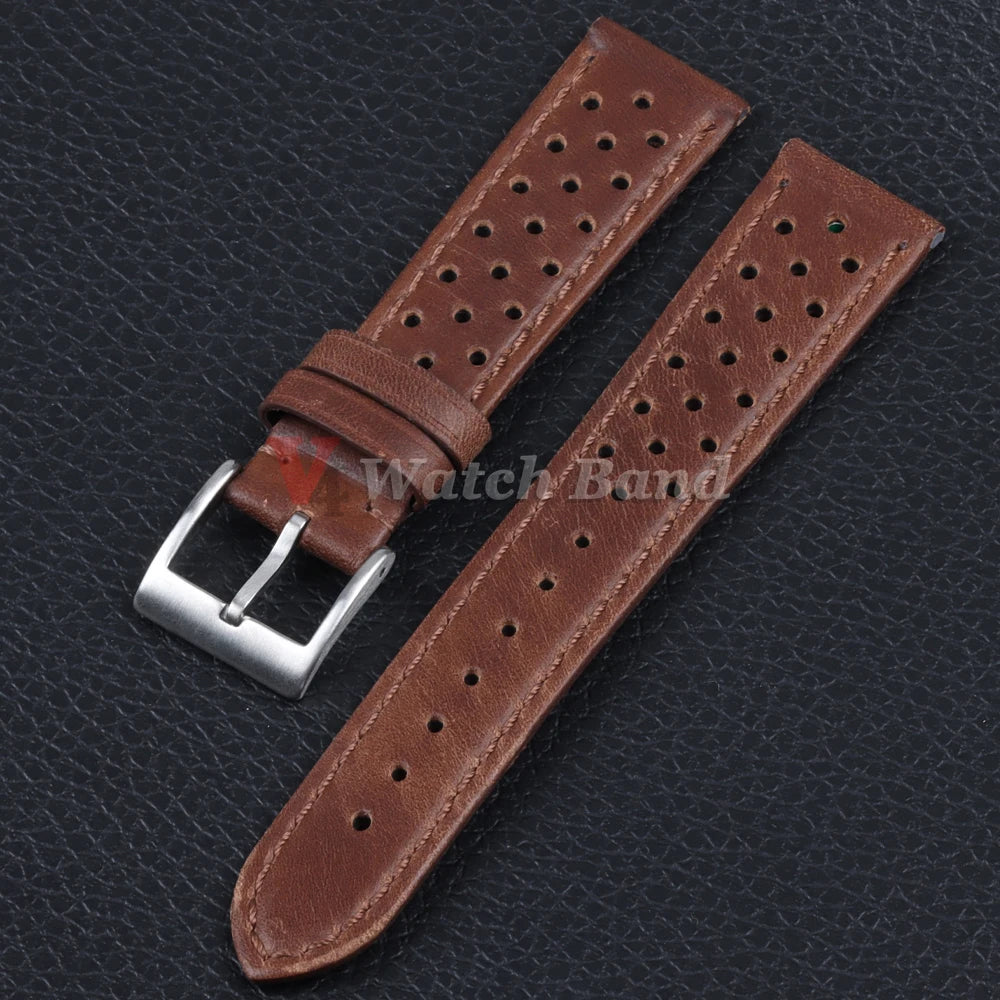 Genuine Cowhide Leather Strap for Samsung Galaxy Watch 6 5 4 Breathable Retro Wristband for Seiko Bracelet for Omega 18/20/22mm