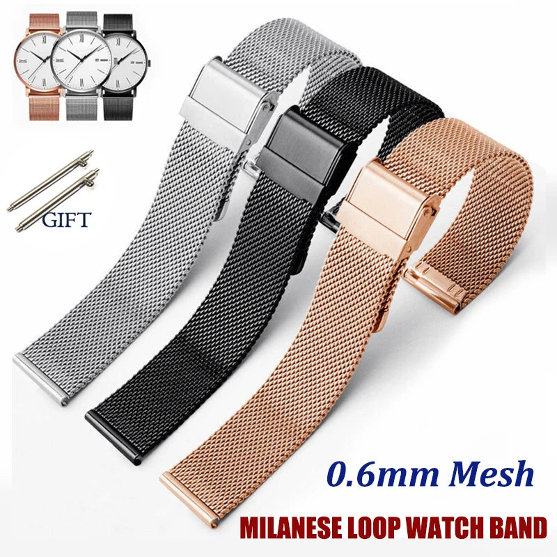 0.6 Mesh Milanese Watch Band for DW 18mm 19mm 20mm 21mm 22mm 24mm Straps for Omega for Seiko Quick Release Steel Adjust Bracelet