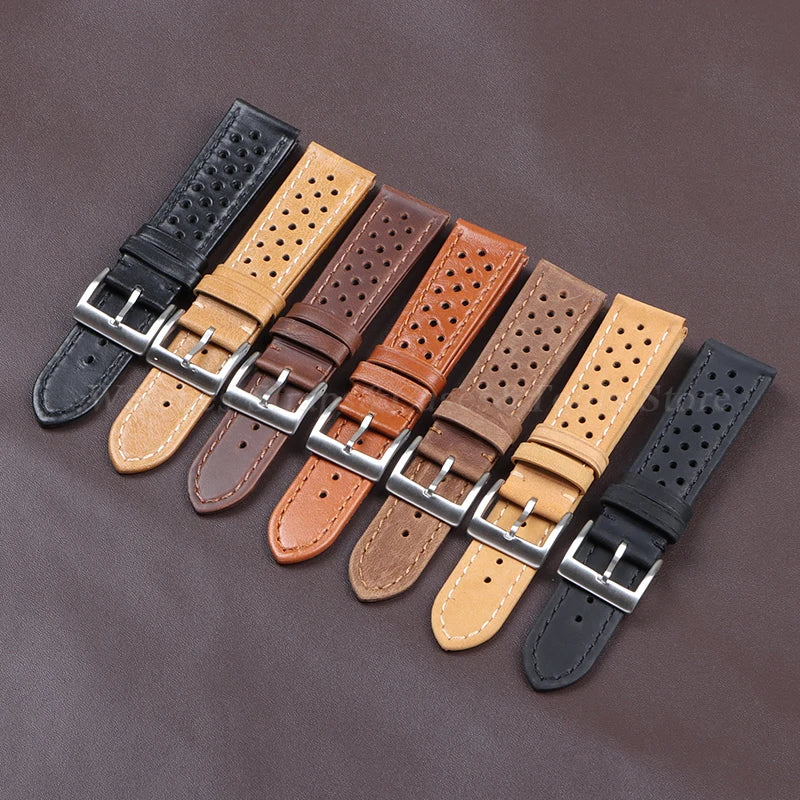 Genuine Cowhide Leather Strap Soft Handcrafted Ventilated Watch Band for Tag Heuer for Seiko for Omega 18mm 20mm 22mm Bracelet