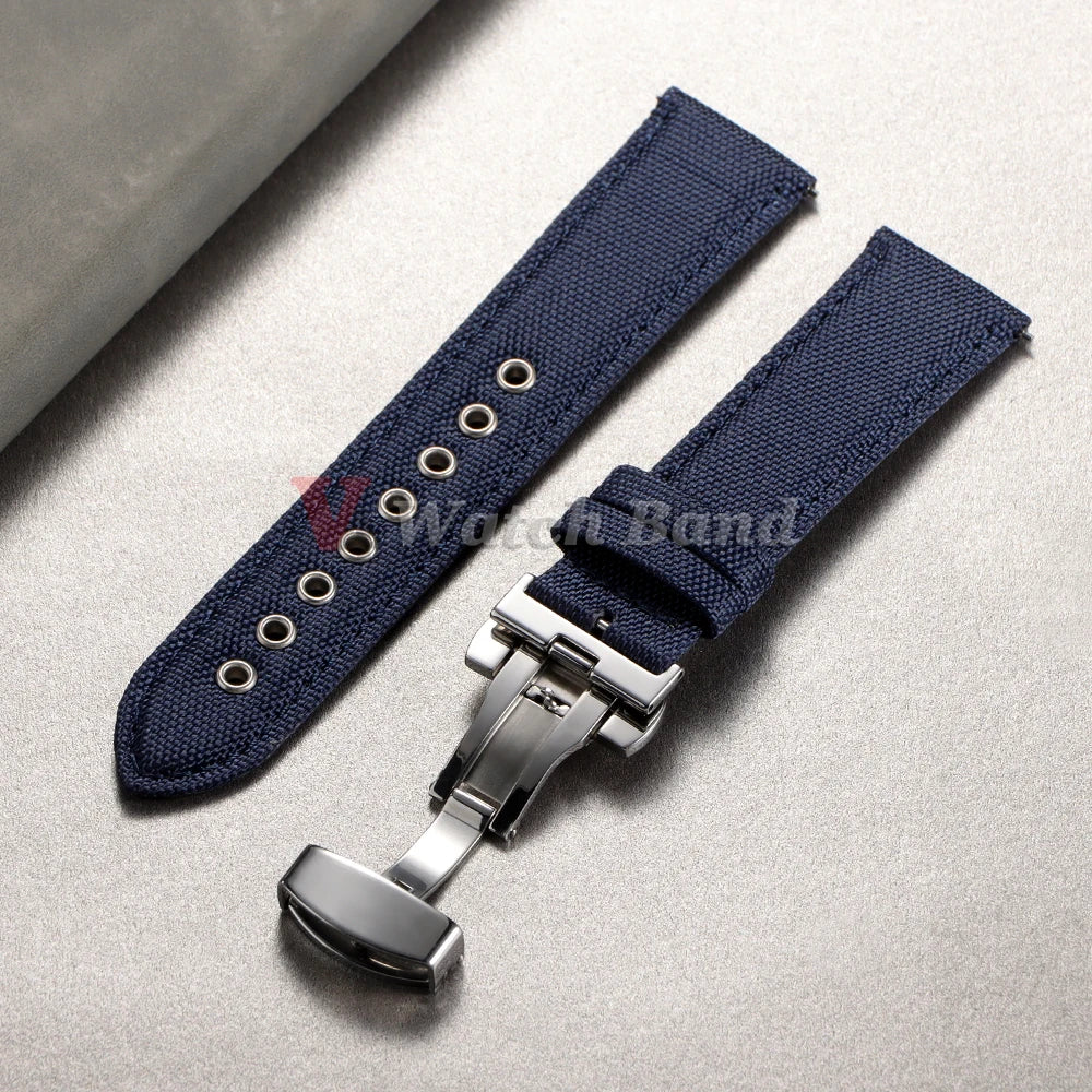 22mm High Quality Waterproof Sailcloth Watch Strap Two-Sided Nylon Cowhide Watchband Quick Release Band Sport Wrist Belt for Men