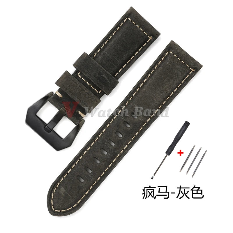 Geniune Retro Calf Leather Watchbands for Panerai 24mm 26mm 20mm 22mm Cowhide Crazy Horse Straps for Samsung for Huawei Watch