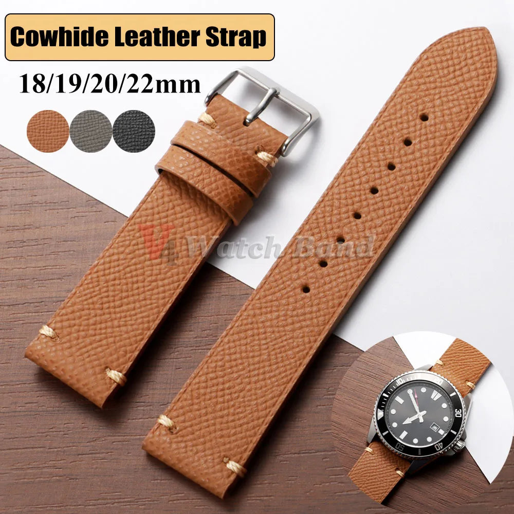 Cowhide Leather Watch Strap 18mm 19mm 20mm 22mm for Samsung Galaxy Watch 8/7/6/5/4 Vintage Brown Watchband for Rolex Bracelets