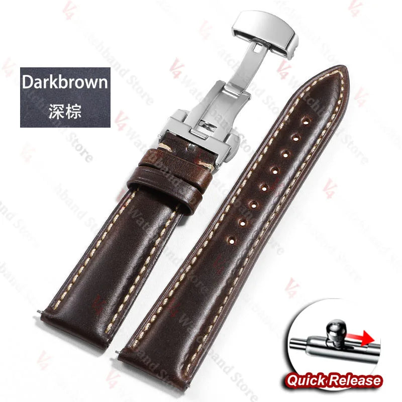 18mm 19mm 20mm 21mm 22mm Universal Vintage Watch Strap Butterfly Buckle Brown Head Layer Cowhide Watchband Bracelet Accessories