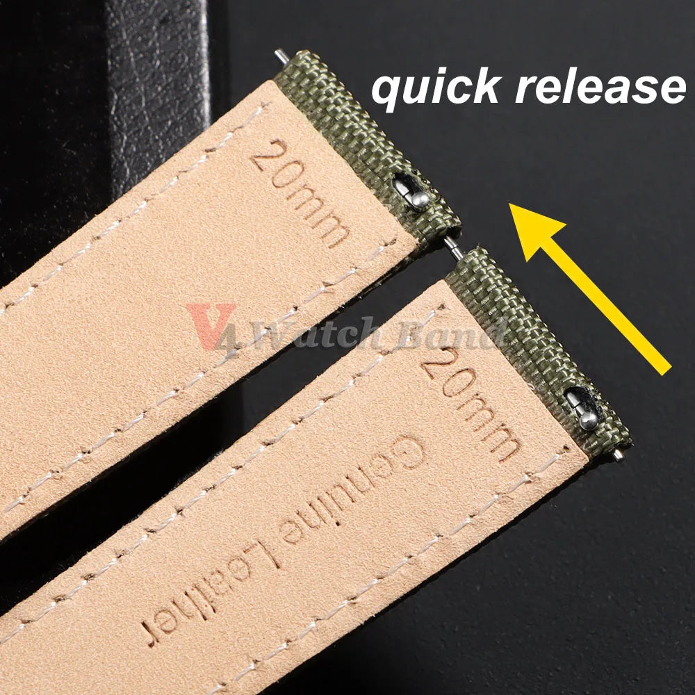 20mm 22mm Watch Strap for Omega Two-Sided Nylon Cowhide Watchband for Rolex Band Sport Wristband Quick Release Belt Accessories