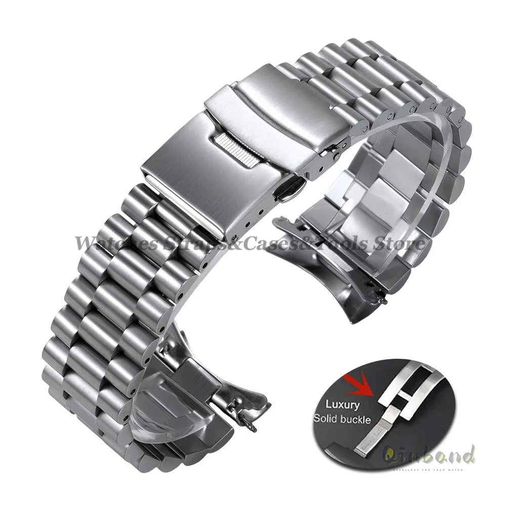 Luxury Curved Strap for Seiko SKX007 SKX009 Solid Stainless Steel Watch Band Three Beads 20mm 22mm Arc End Men Watch Accessories