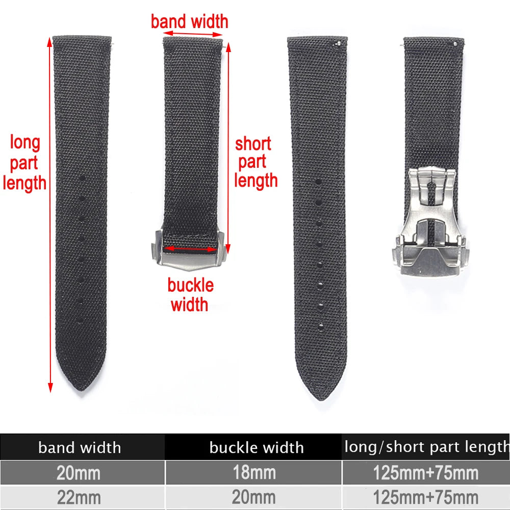 Deployant Sailcloth Watch Strap 20mm 22mm Two-Side Waterproof Nylon Quick Release With Folding Buckle Watch Band for Omega
