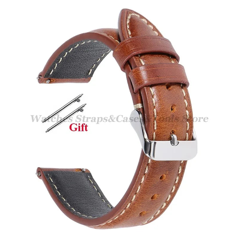 Vintage Oil Wax Leather Watch Strap 18mm 19mm 20mm 21mm 22mm for Huawei Watch GT4/GT3mm Quick Release Universal Men's Watchbands