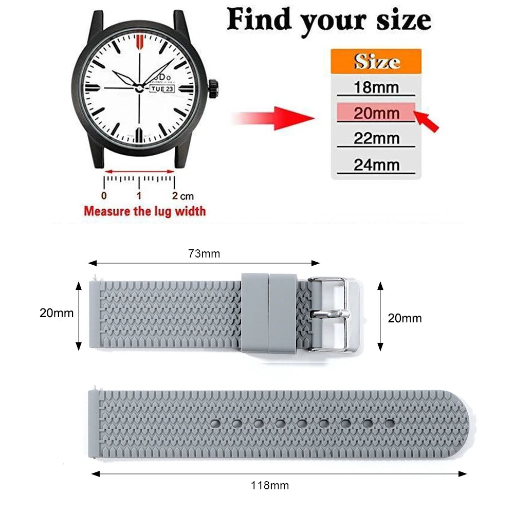 18mm 20mm 22mm 24mm Silicone Watch Band Quick Release Soft Rubber Strap for Seiko Bracelet for Rolex Sport Replacement Wristband