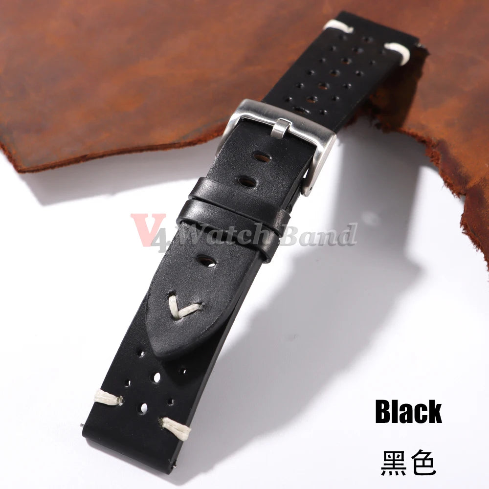 20mm 22mm Universal Genuine Cowhide Watch Band Solid Steel Buckle Vintage Strap for Men Women Breathable Bracelet Belt Accessory