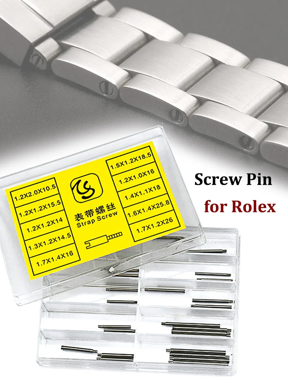 50pcs Screws Rod for Rolex Watch Band Metal Strap Stainless Steel Screw Pin Watch Repair Tools Watch Parts Tool Kit  Accessories
