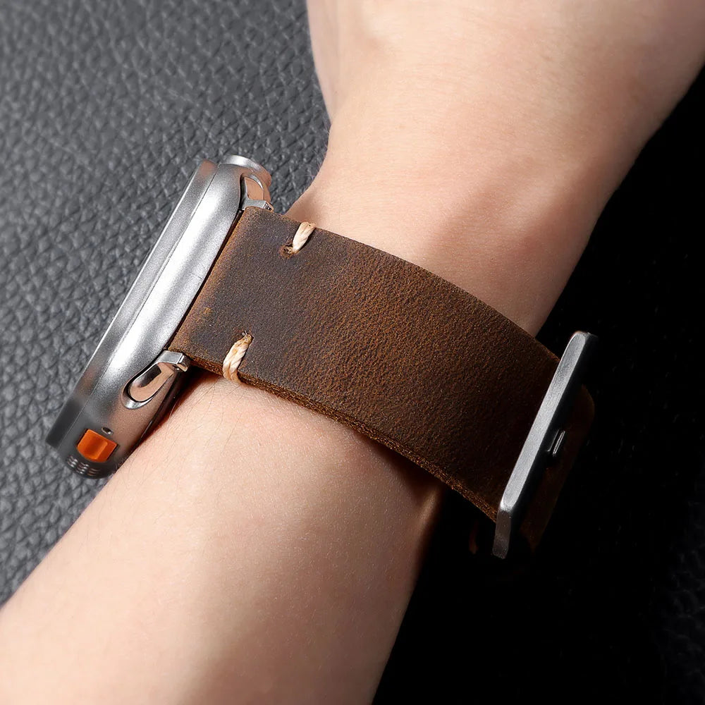 Durable Retro Leather Strap for Apple Watch Band 44mm 49mm 45mm 46mm 42mm 40mm 41mm Bracelet IWatch Series Ultra 10-9-8-7-6-5-SE