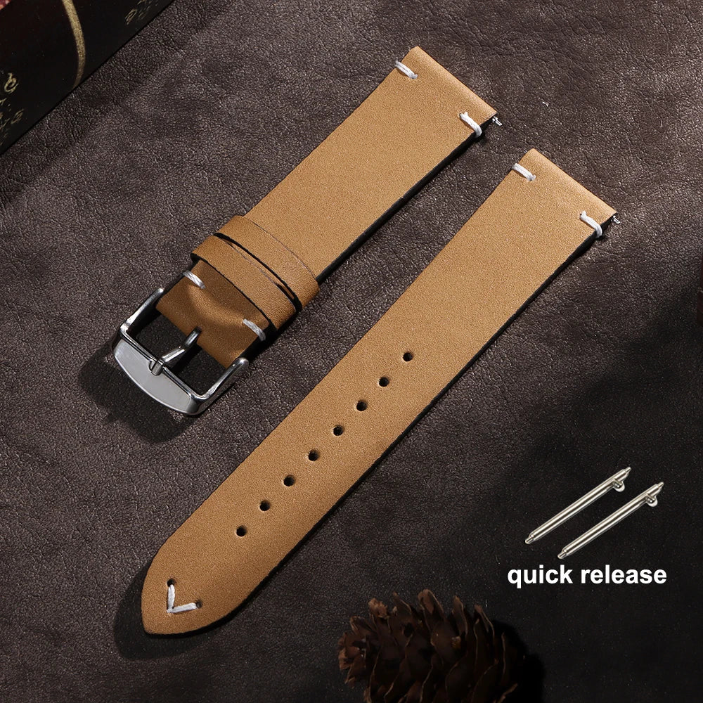 18mm 20mm 22mm Vintage Watchband Handmade Stitching Strap for Omega for Seiko Smartwatch Replacement Wristband Men Accessories