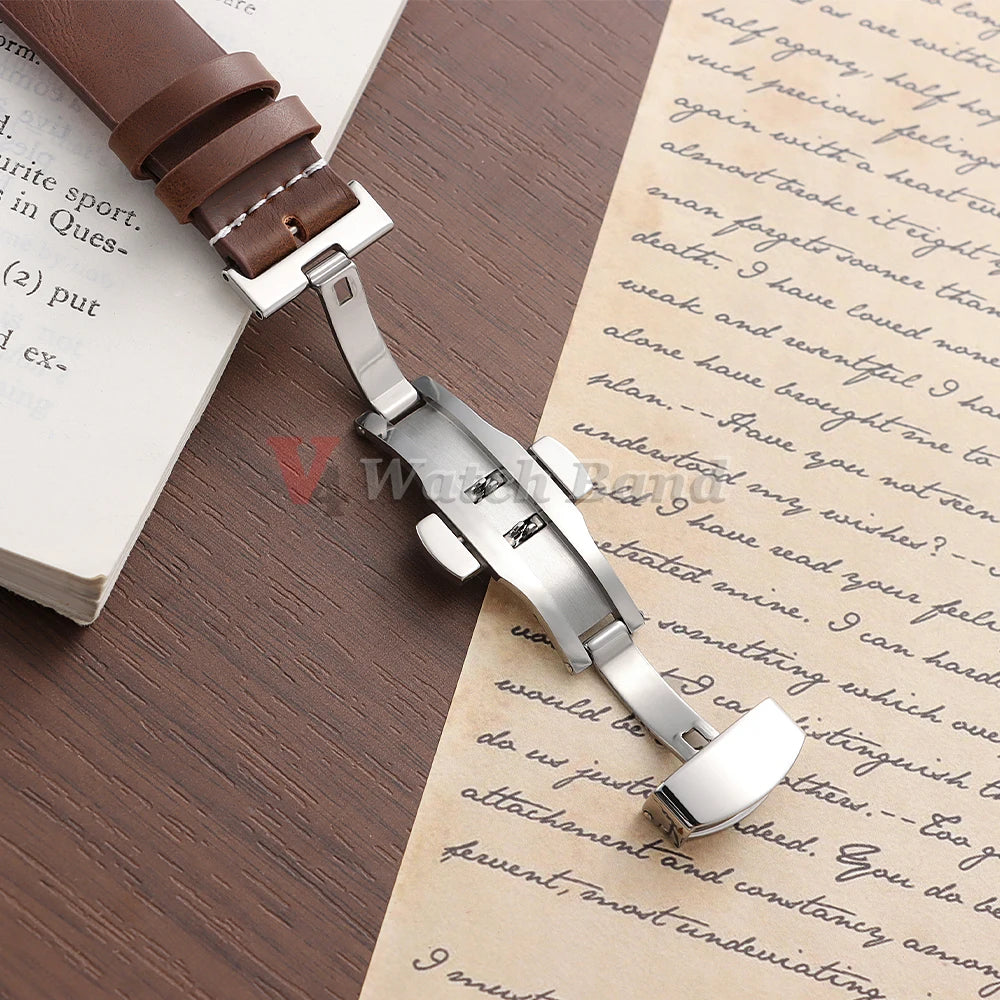 Quick Release Watch Strap 22mm 20mm 18mm Butterfly Buckle Stitching Brown Strap Calfskin Watchband for Omega Business for Seiko
