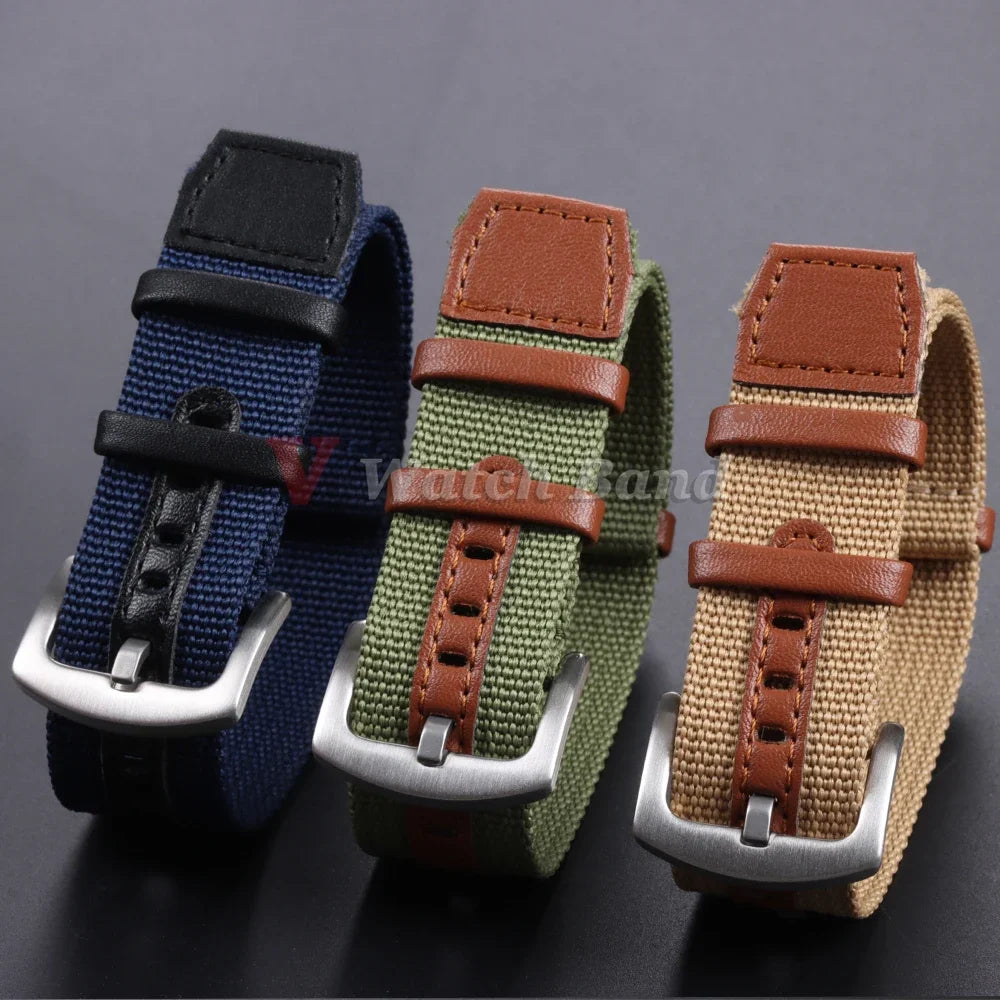 Canvas Nylon Patch Leather Strap for Rolex Watchband for Omega Wristband Soft Watch Bracelet for Seiko Replacement 20mm 22mm
