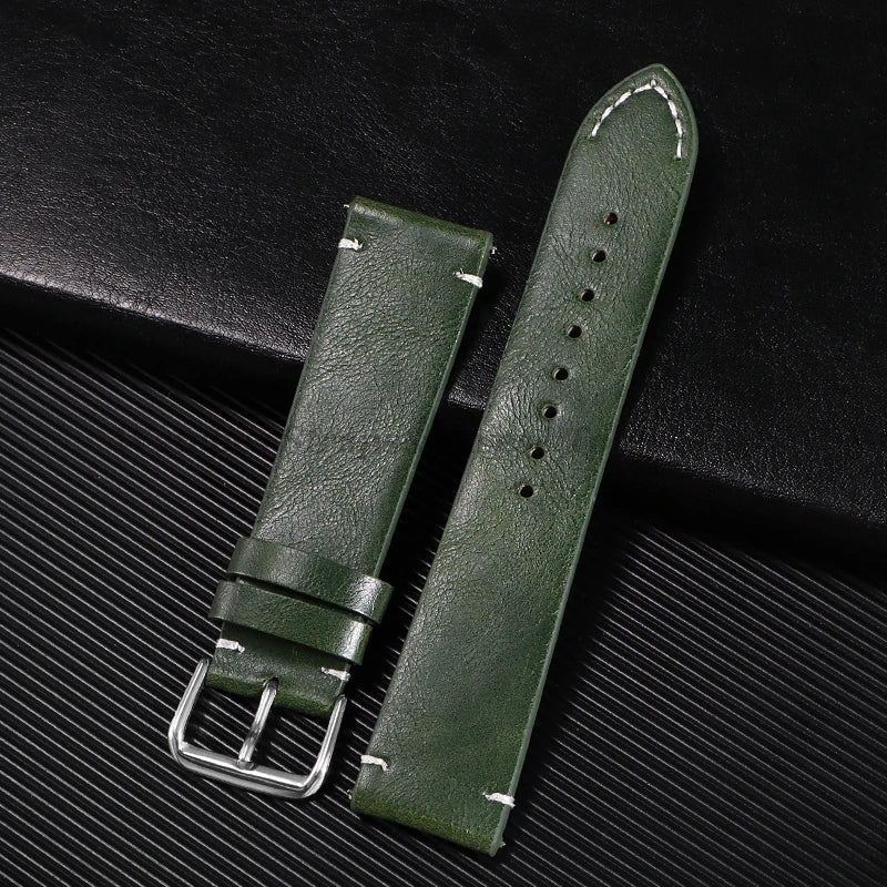 Leather Watch Band 18mm 20mm 22mm 24mm Soft Vintage Bracelets Men Women Quick Release for Omega for Huawei Watch GT4 46mm Strap