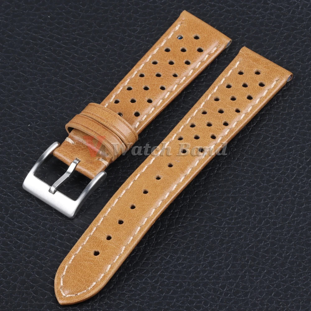 Genuine Cowhide Leather Strap for Samsung Galaxy Watch 6 5 4 Breathable Retro Wristband for Seiko Bracelet for Omega 18/20/22mm