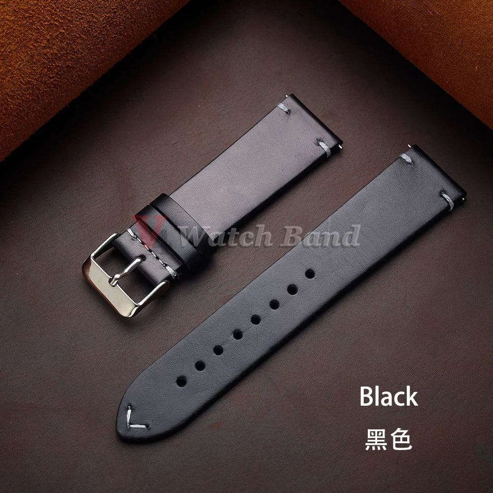Stitching Oil Wax Cowhide Strap for Omega 18/19/20/21/22/24mm Bracelet for Seiko Vintage Leather Watch Band Butterfly Buckle
