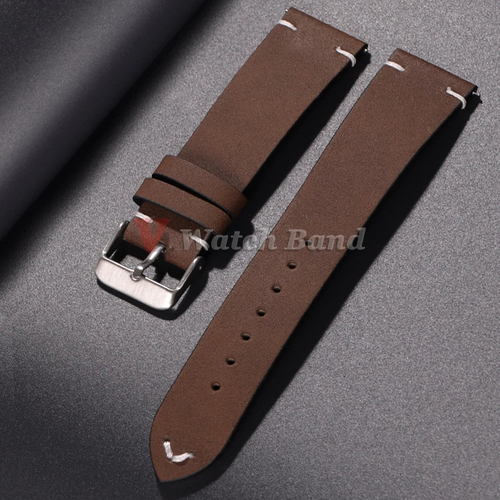 20mm 22mm Vintage Leather Watch Band Quick Release Straps Stitching Cowhide Strap for Omega Replacment Wrist Bracelet for Seiko