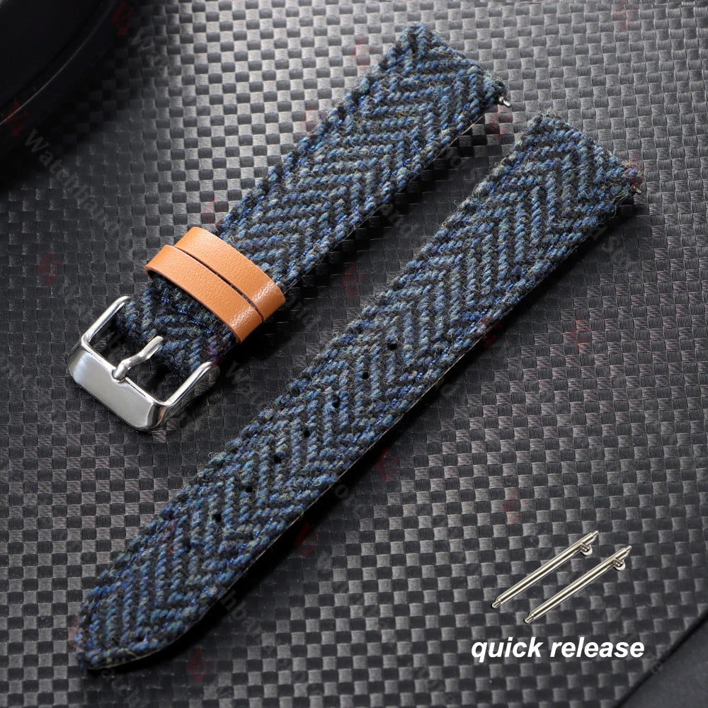18mm 20mm 22mm Woven Tweed Fabric Strap Two-Sided Nylon Cowhide Watchband Quick Release Band Business Wristband Belt Accessories